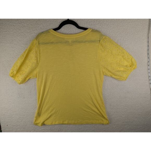 Chelsea & Theodore Womens Short Bell Sleeves Yellow Embellished Top Size L - Picture 5 of 8